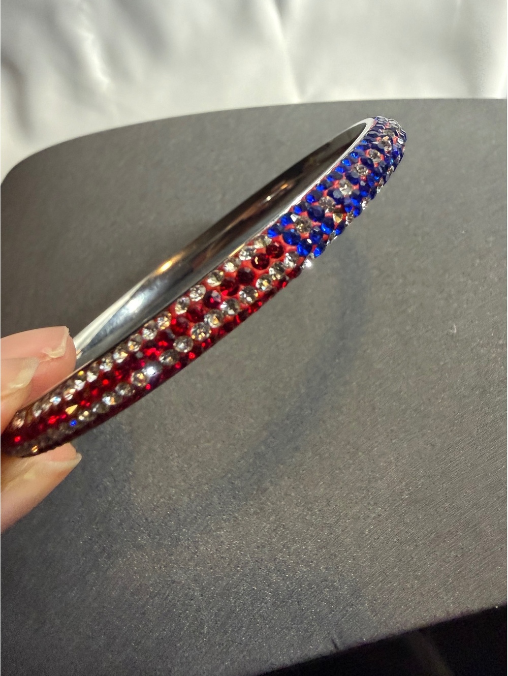 Red white and blue rhinestone bangle bracelet